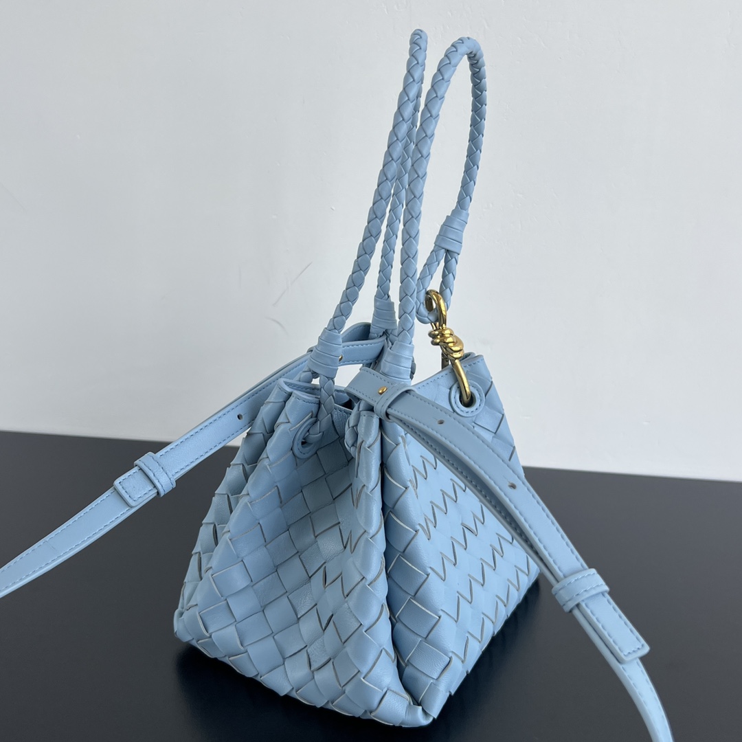 Small Parachute Intrecciato Leather Shoulder Bag Light Blue